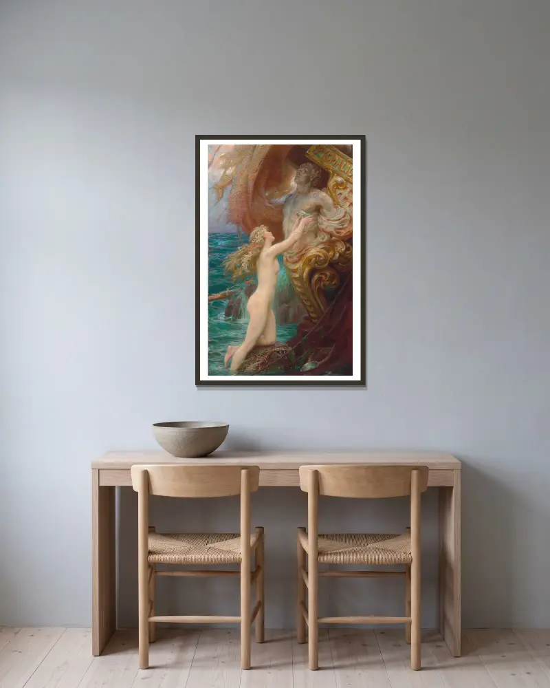 Eine Tiefsee-Idylle von Herbert James Draper gerahmt an einer Wand