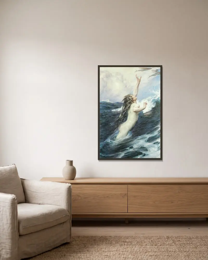 Fliegender Fisch von Herbert James Draper gerahmt an einer Wand