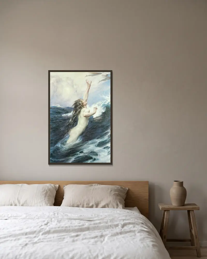 Fliegender Fisch von Herbert James Draper gerahmt an einer Wand