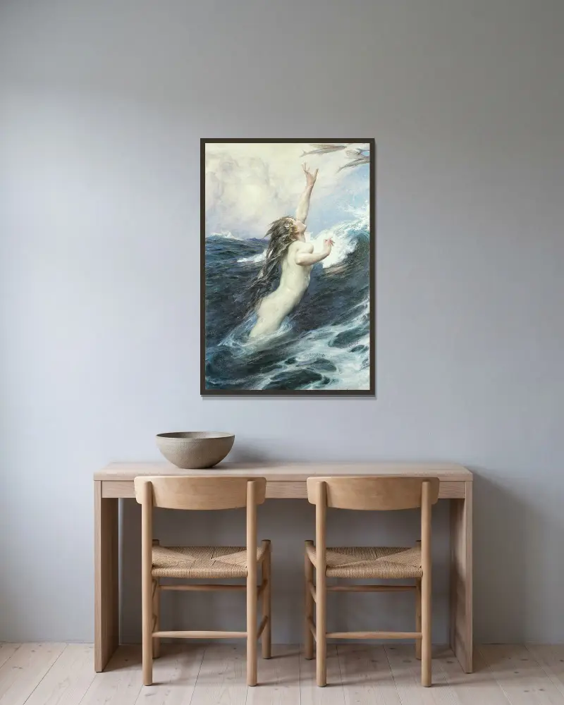 Fliegender Fisch von Herbert James Draper gerahmt an einer Wand