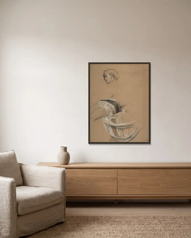 Studier av en mans draperade midja och huvud av Herbert James Draper inramad på en vägg