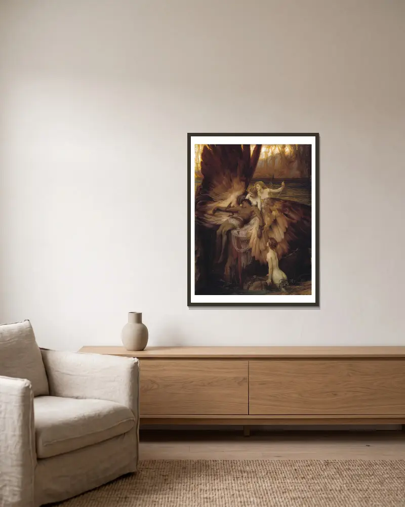 Die Klage um Ikarus von Herbert James Draper gerahmt an einer Wand