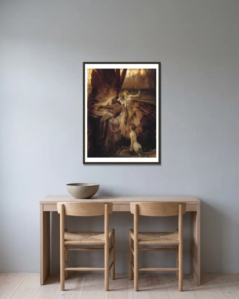 Die Klage um Ikarus von Herbert James Draper gerahmt an einer Wand