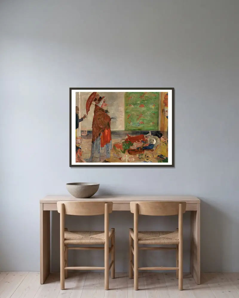 Förvåningen hos masken Wouse av James Ensor inramad på en vägg