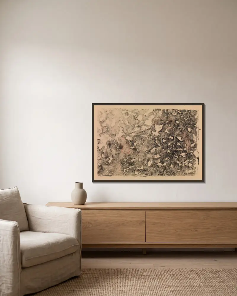 Monotype av James Ensor inramad på en vägg