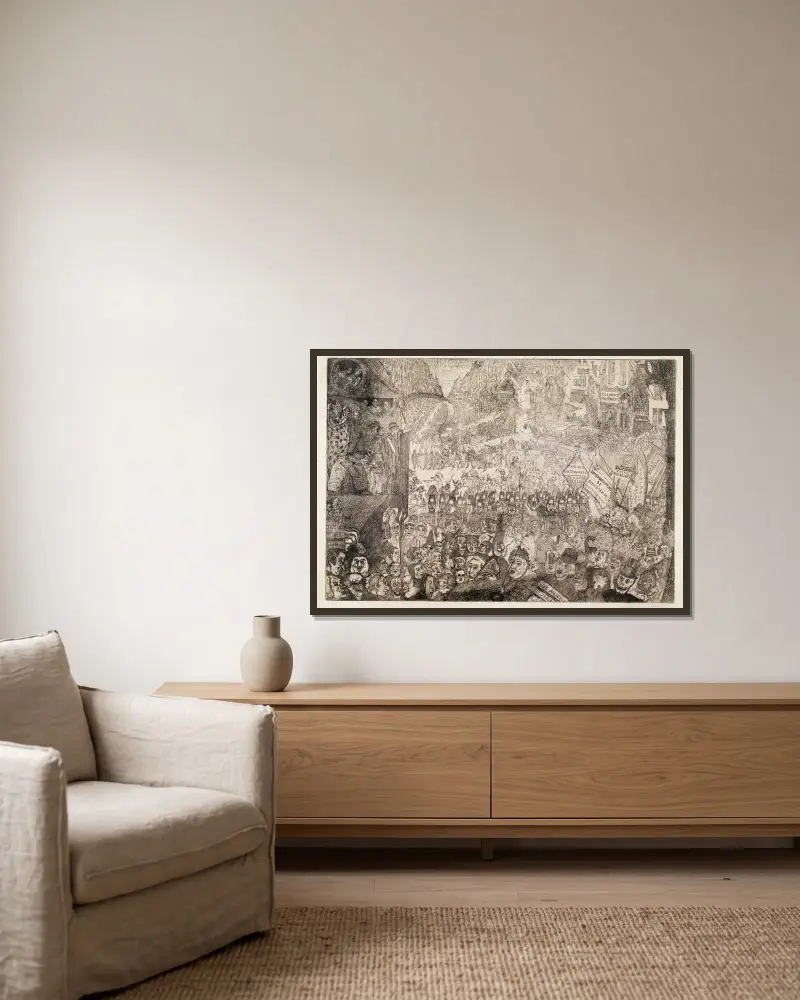 Christi Einzug in Brüssel von James Ensor gerahmt an einer Wand