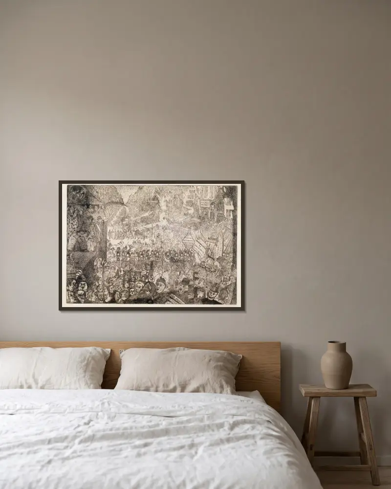 Christi Einzug in Brüssel von James Ensor gerahmt an einer Wand