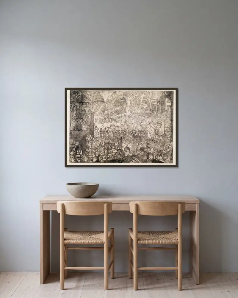 Christi Einzug in Brüssel von James Ensor gerahmt an einer Wand