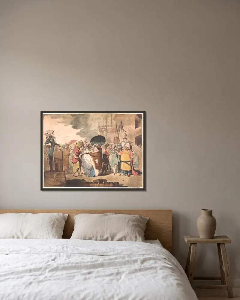 Ein Verkauf englischer Schönheiten in Ostindien von James Gillray gerahmt an einer Wand