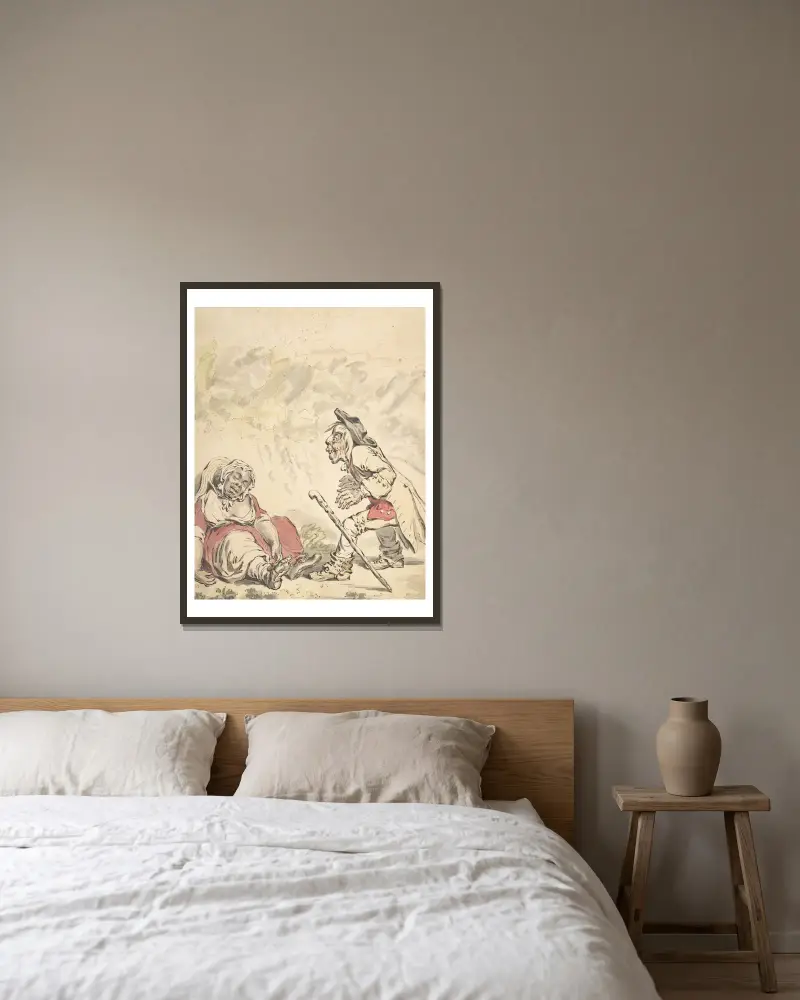 Cymon and Iphigenia av James Gillray inramad på en vägg