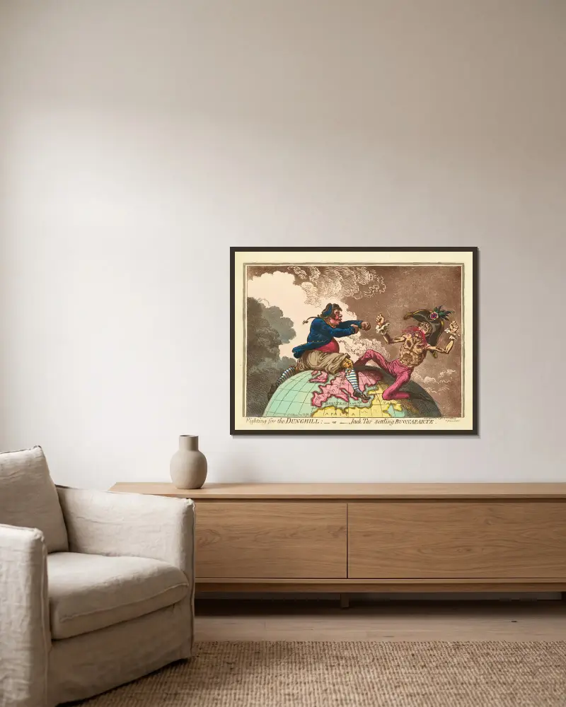 Kamp om gödselstacken – eller – Jack Tar besegrar Buonaparte av James Gillray inramad på en vägg