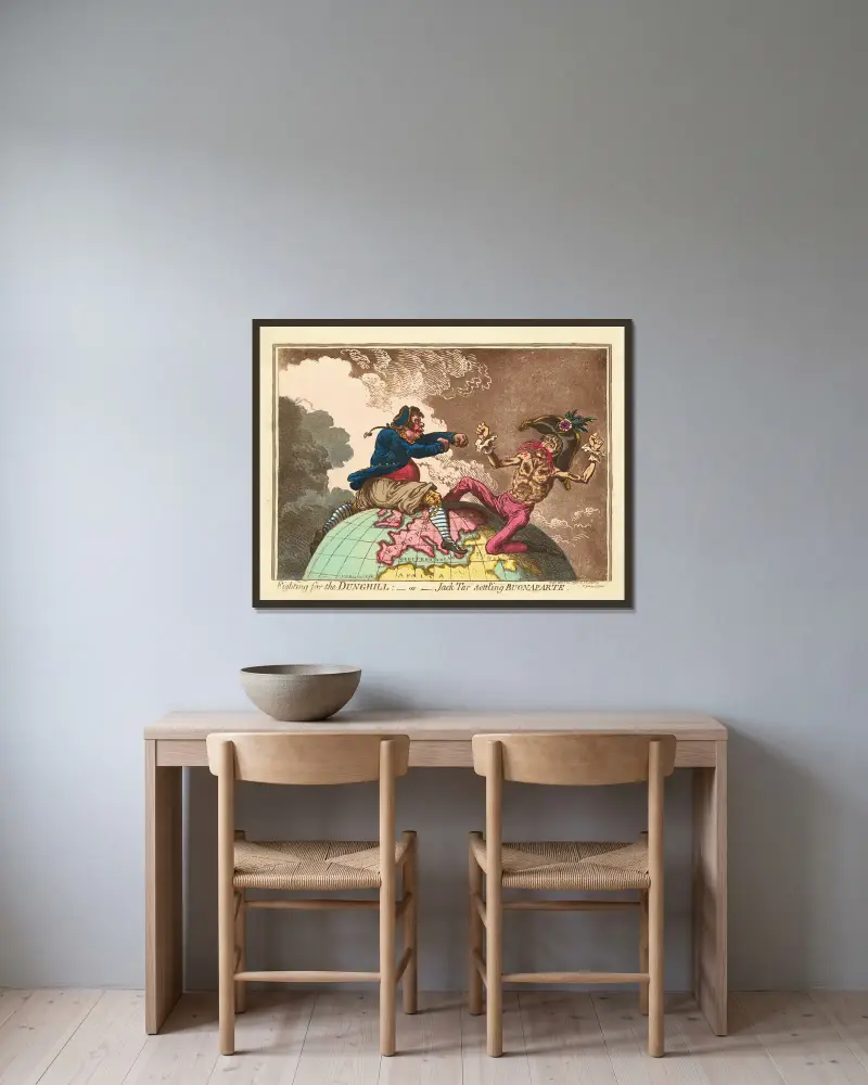 Kamp om gödselstacken – eller – Jack Tar besegrar Buonaparte av James Gillray inramad på en vägg