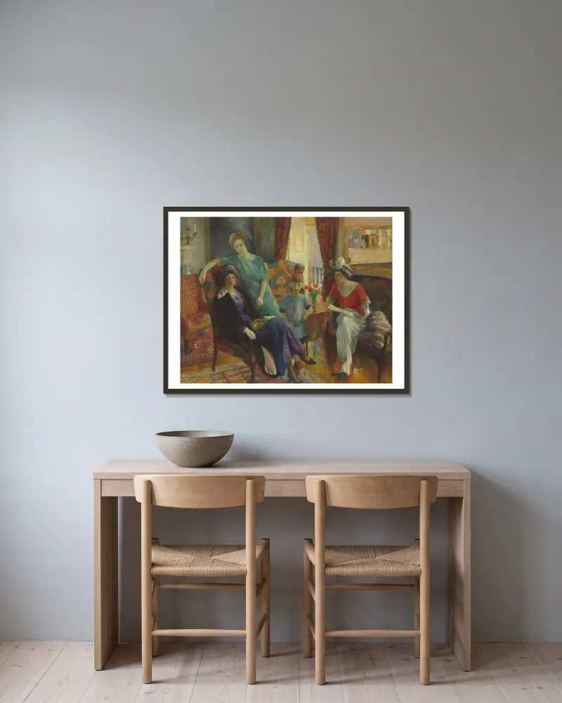 Family Group av William James Glackens inramad på en vägg