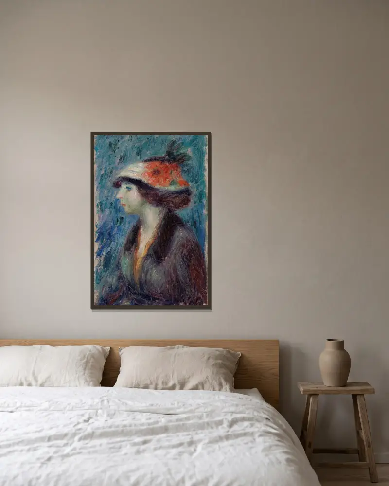 Mädchen mit geblümtem Hut von William James Glackens gerahmt an einer Wand