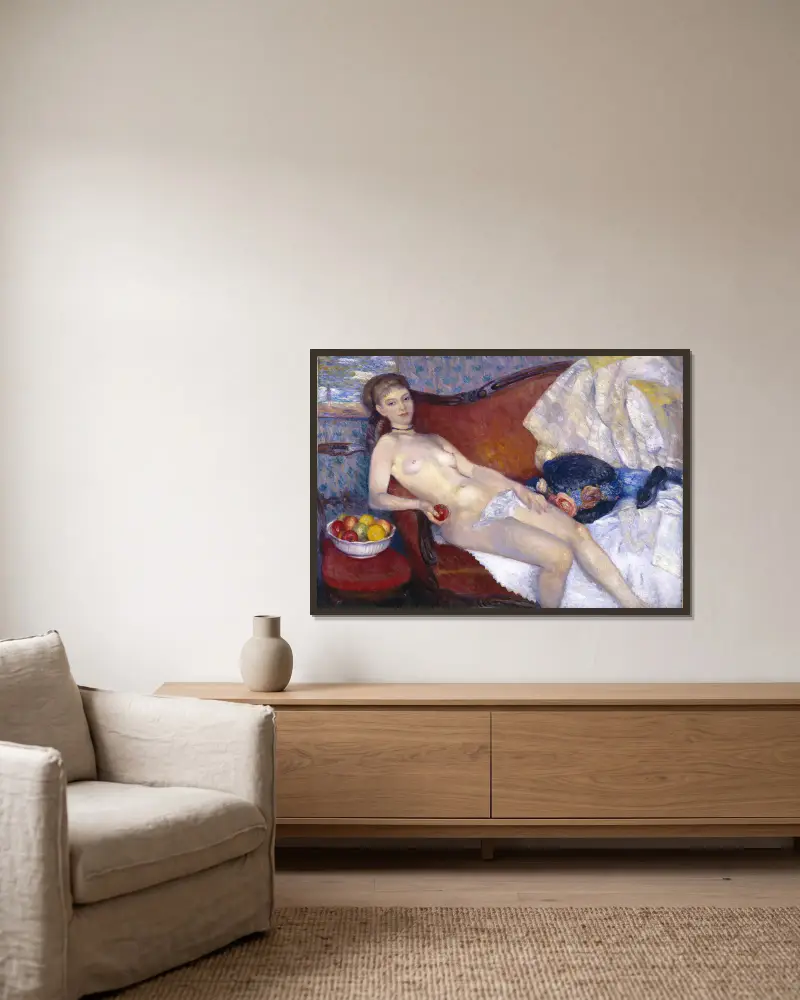 Akt mit Apfel von William James Glackens gerahmt an einer Wand