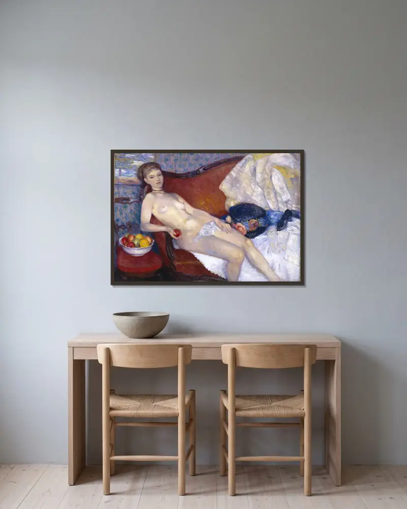 Akt mit Apfel von William James Glackens gerahmt an einer Wand