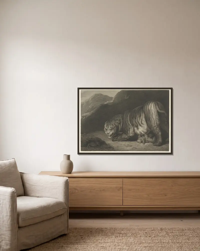 Tigerin von James Northcote gerahmt an einer Wand