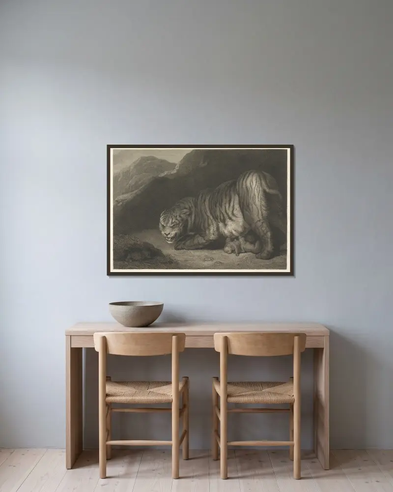 Tigerin von James Northcote gerahmt an einer Wand