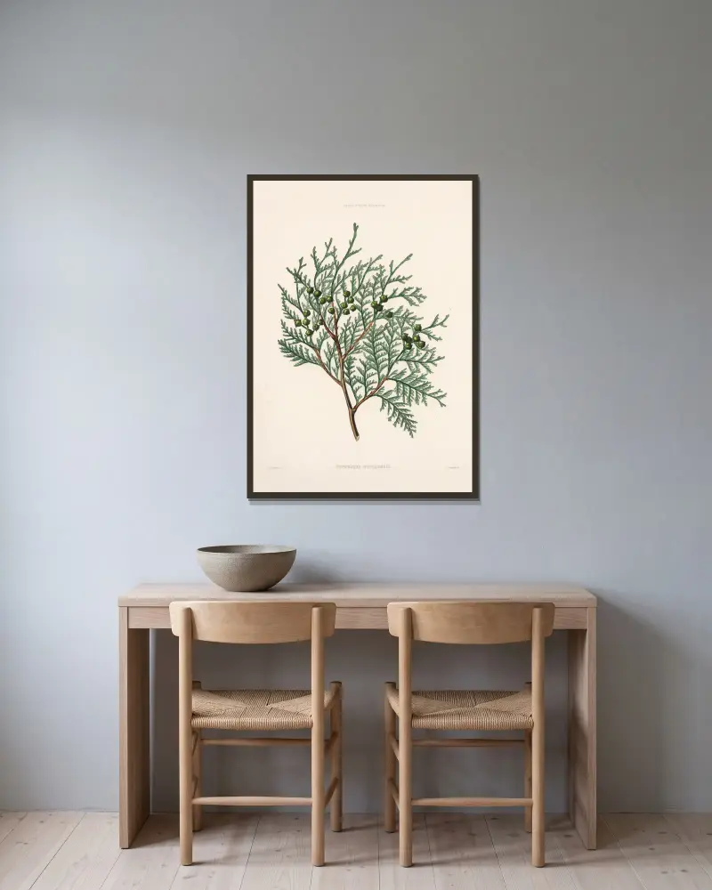 Cupressus nutkaensis von Edward James Ravenscroft gerahmt an einer Wand