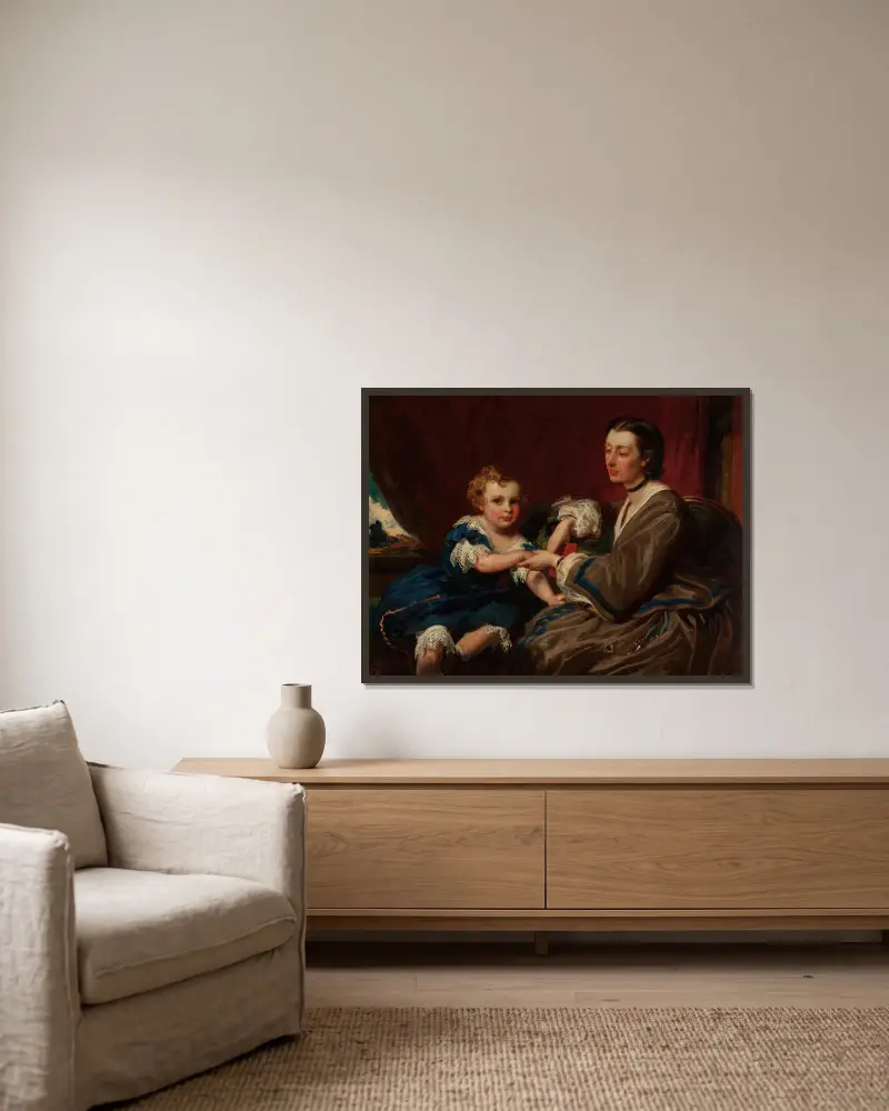Eine Mutter und Tochter von James Sant gerahmt an einer Wand
