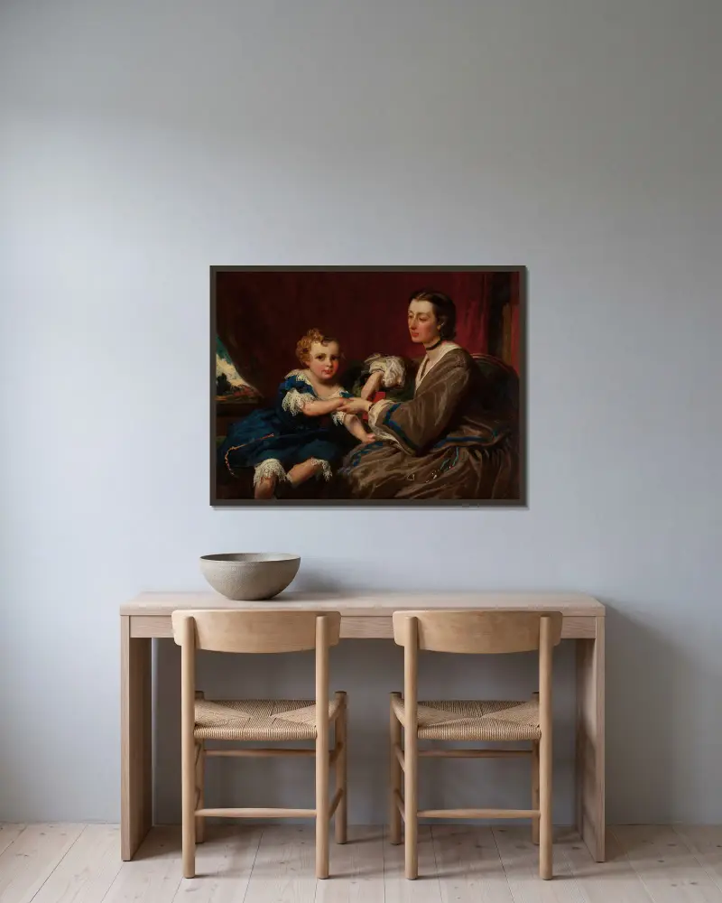 Eine Mutter und Tochter von James Sant gerahmt an einer Wand