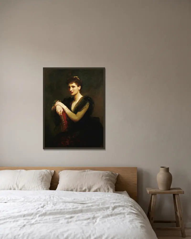 Porträtt av en sittande dam av James Sant inramad på en vägg