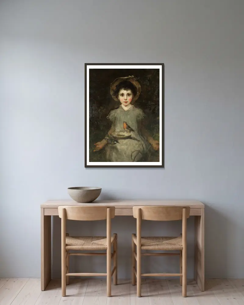 Porträtt av en ung flicka av James Sant inramad på en vägg
