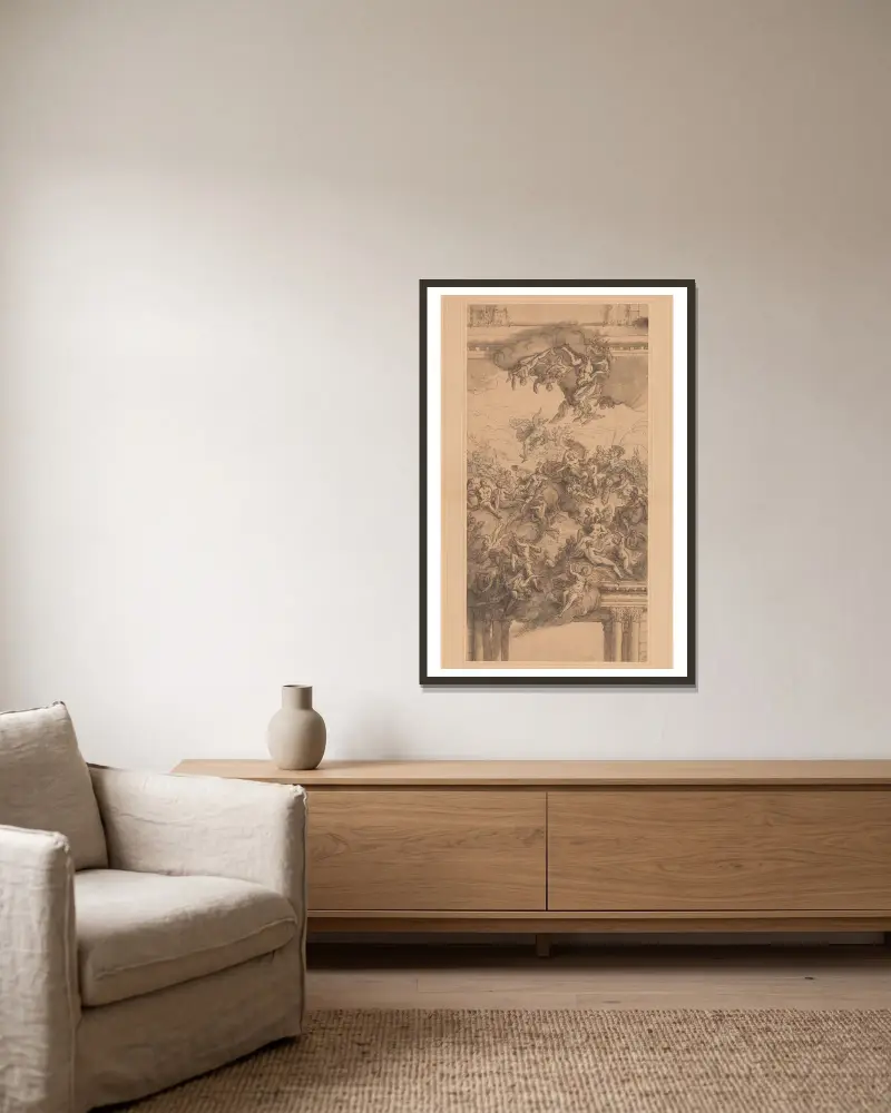 Entwurf für eine Decke von Sir James Thornhill gerahmt an einer Wand