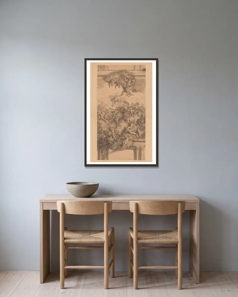 Entwurf für eine Decke von Sir James Thornhill gerahmt an einer Wand