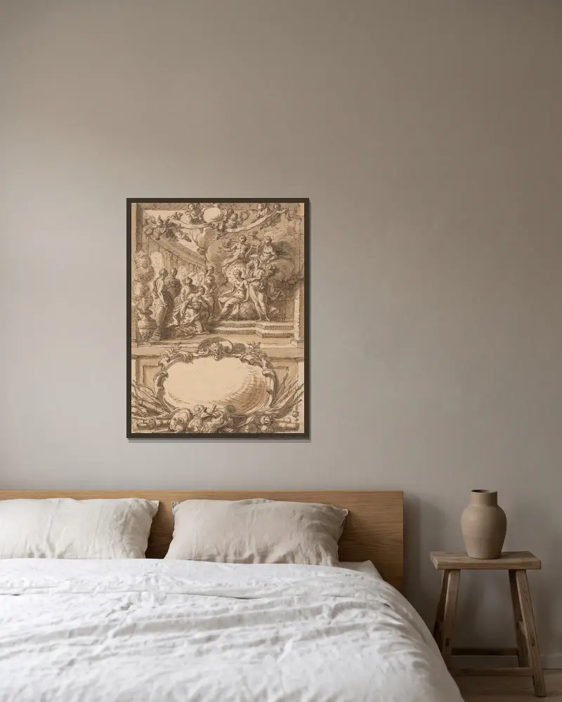 Design for a Wall Panel av Sir James Thornhill inramad på en vägg