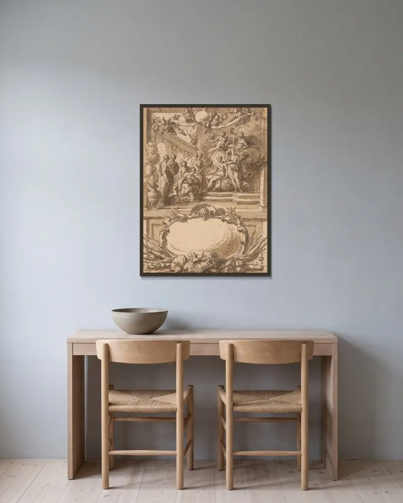 Design for a Wall Panel av Sir James Thornhill inramad på en vägg
