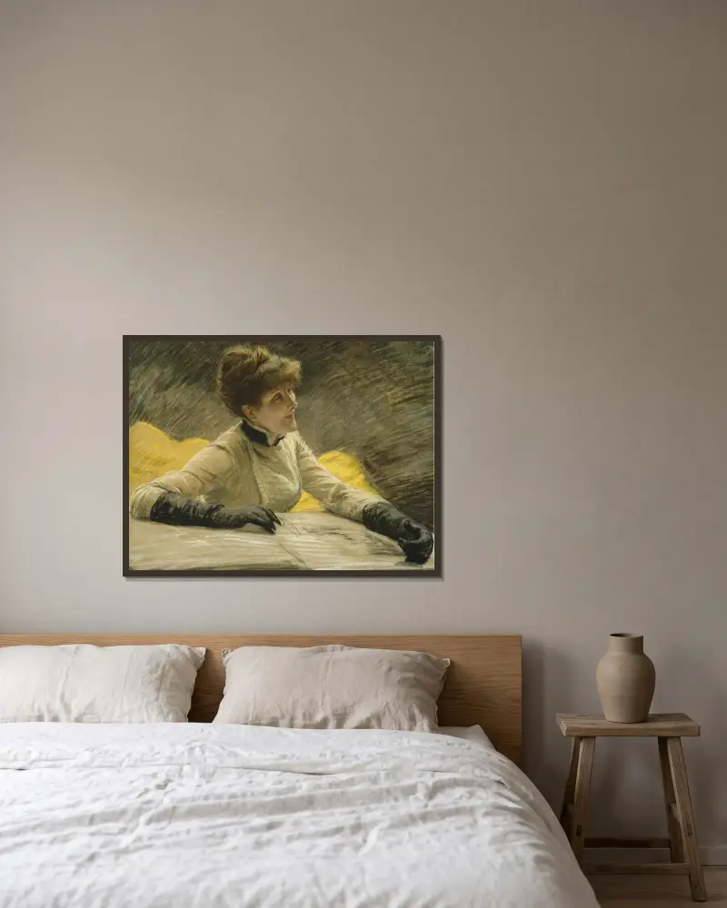 Admiring a Portfolio av James Tissot inramad på en vägg