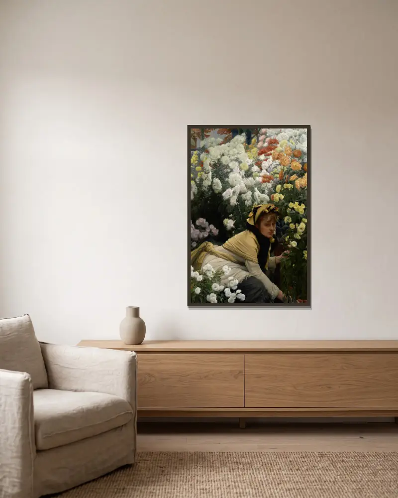 Chrysanthemums av James Tissot inramad på en vägg