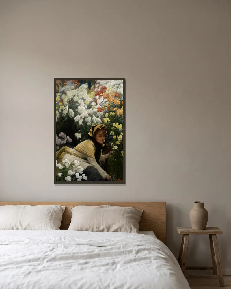 Chrysanthemums av James Tissot inramad på en vägg