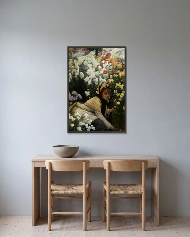 Chrysanthemums av James Tissot inramad på en vägg