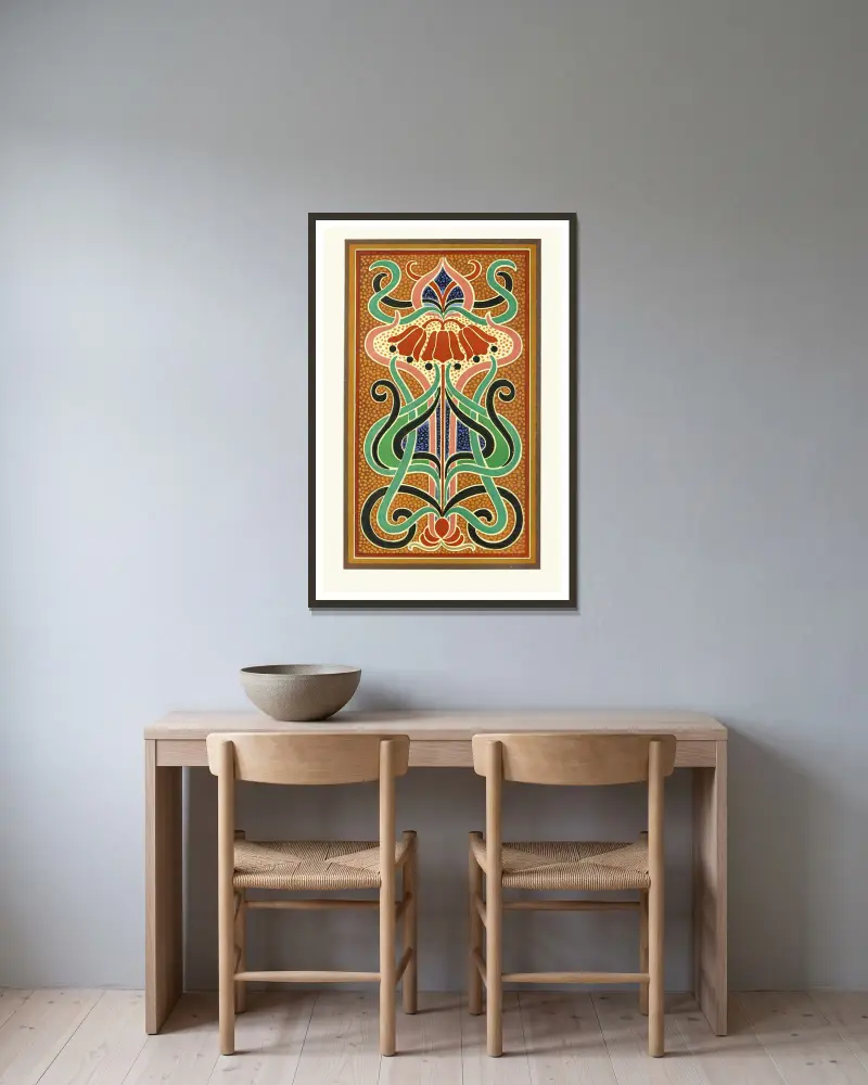 Design showing Analysis of Colour in a ‘Peacock’s Plumage’ av James Ward inramad på en vägg