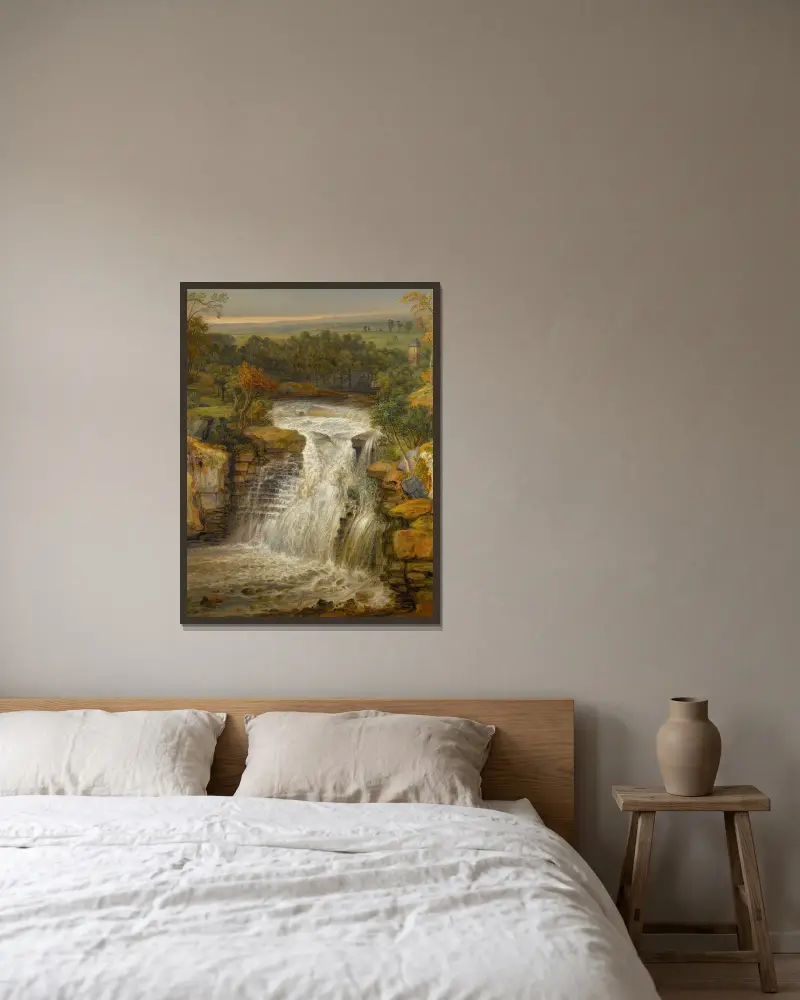 Die Wasserfälle des Clyde nach einer Überschwemmung von James Ward gerahmt an einer Wand