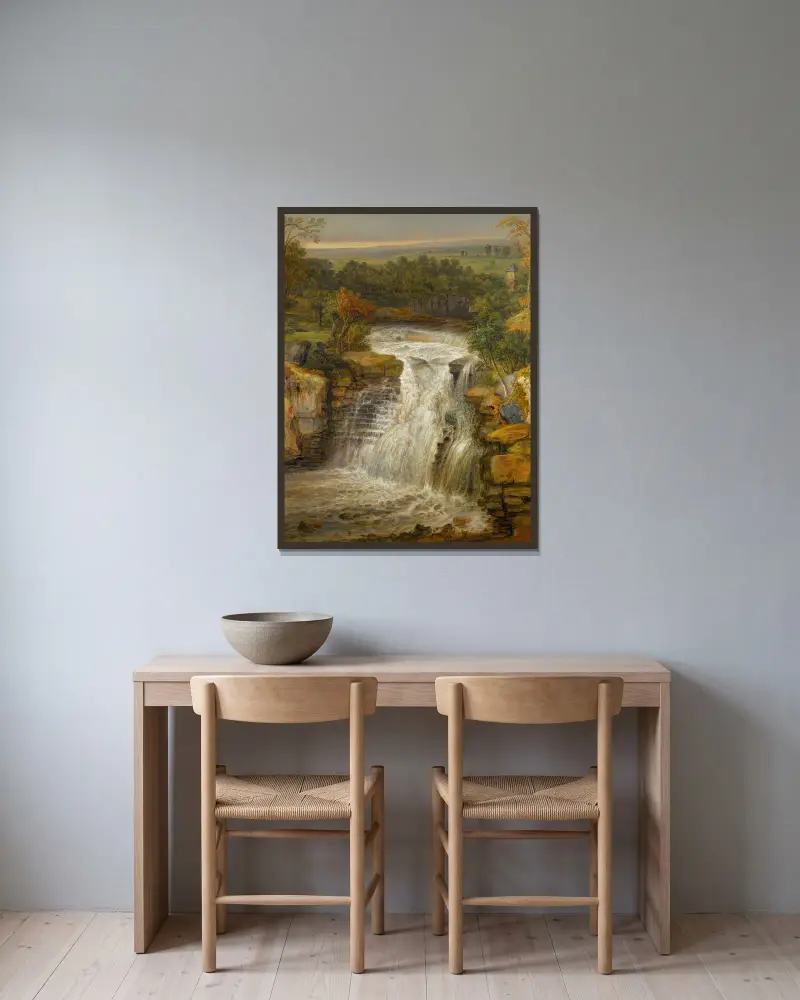 Die Wasserfälle des Clyde nach einer Überschwemmung von James Ward gerahmt an einer Wand