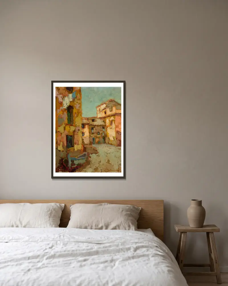 Alte Häuser in Boccadasse von Jan Bohuszewicz gerahmt an einer Wand
