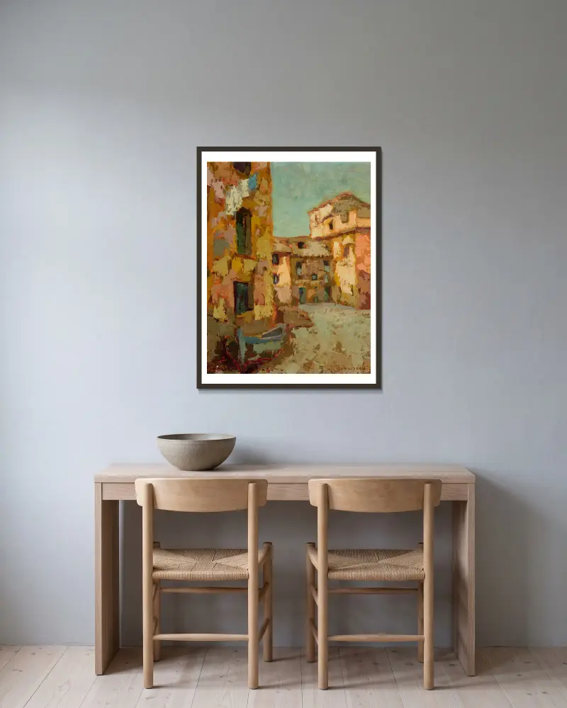Alte Häuser in Boccadasse von Jan Bohuszewicz gerahmt an einer Wand