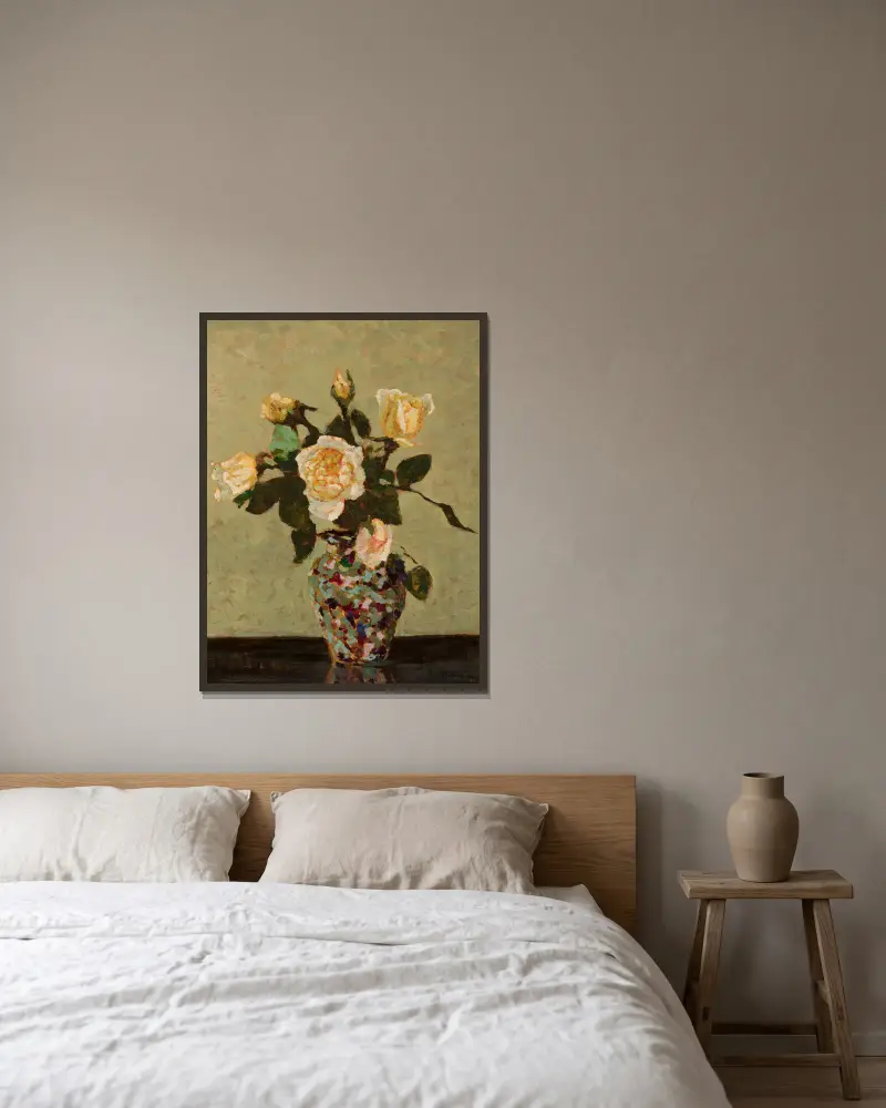 Teerosen und Blumenvasen aus Murano von Jan Bohuszewicz gerahmt an einer Wand