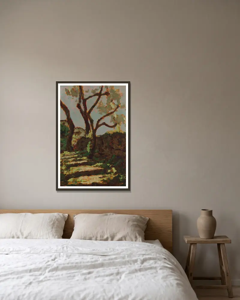 Bergauf in der Sonne von Jan Bohuszewicz gerahmt an einer Wand