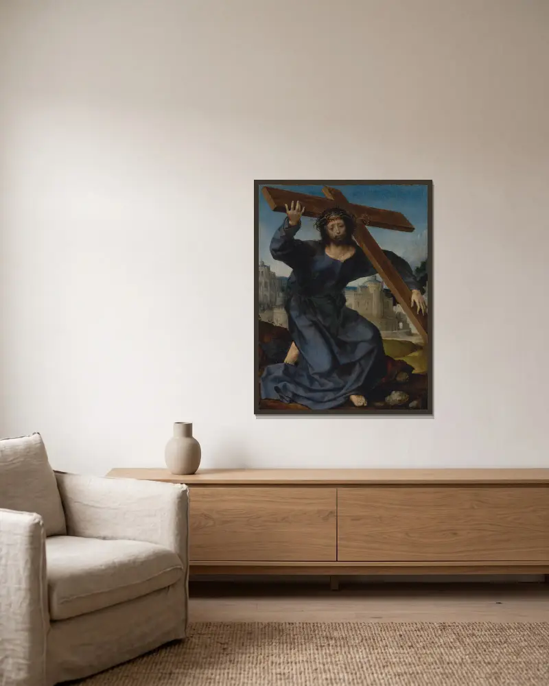 Christus trägt das Kreuz von Jan Gossaert gerahmt an einer Wand