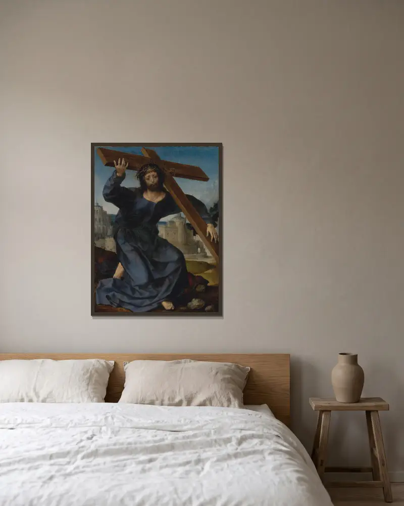 Christus trägt das Kreuz von Jan Gossaert gerahmt an einer Wand