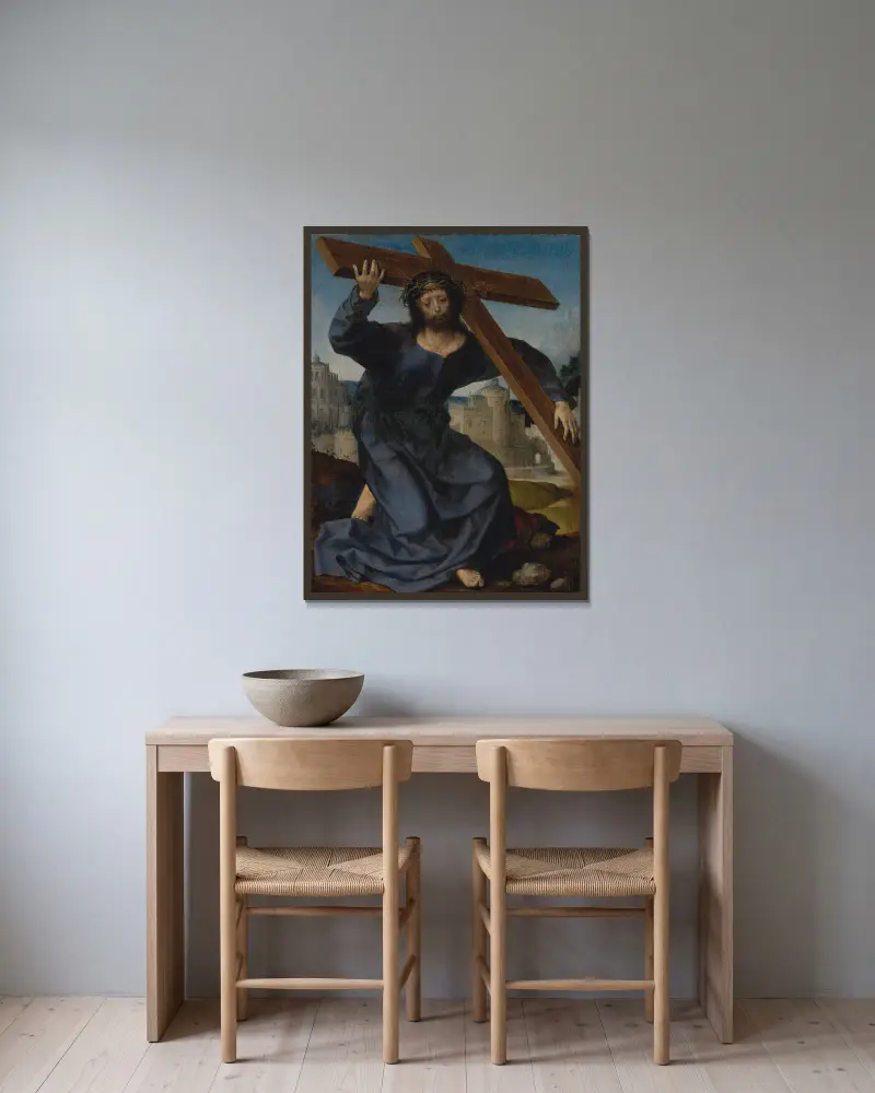 Christus trägt das Kreuz von Jan Gossaert gerahmt an einer Wand