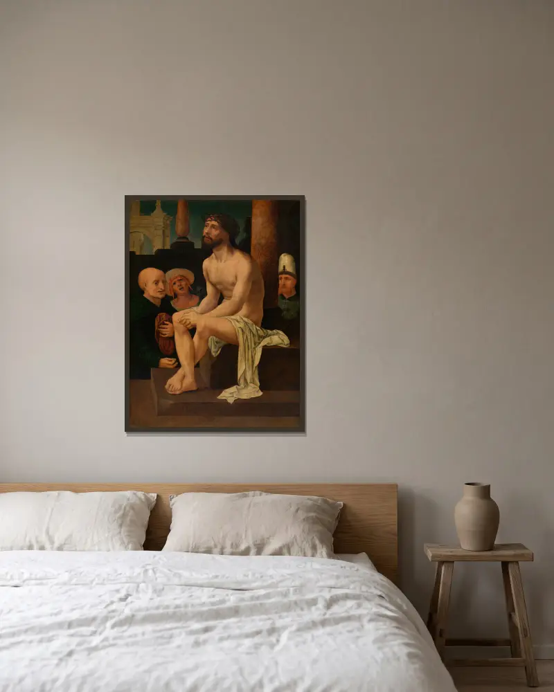 Chrystus siedzący na zimnym kamieniu, Jan Gossaert w ramie na ścianie