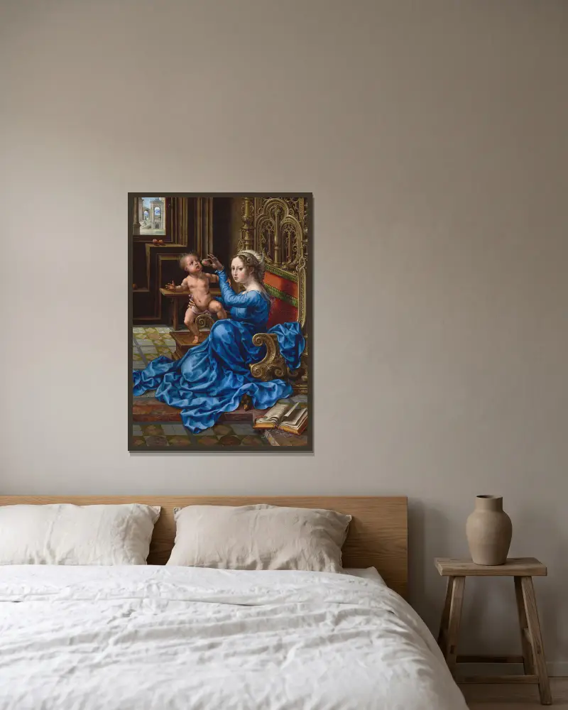 Madonna mit Kind, 1532 von Jan Gossaert gerahmt an einer Wand