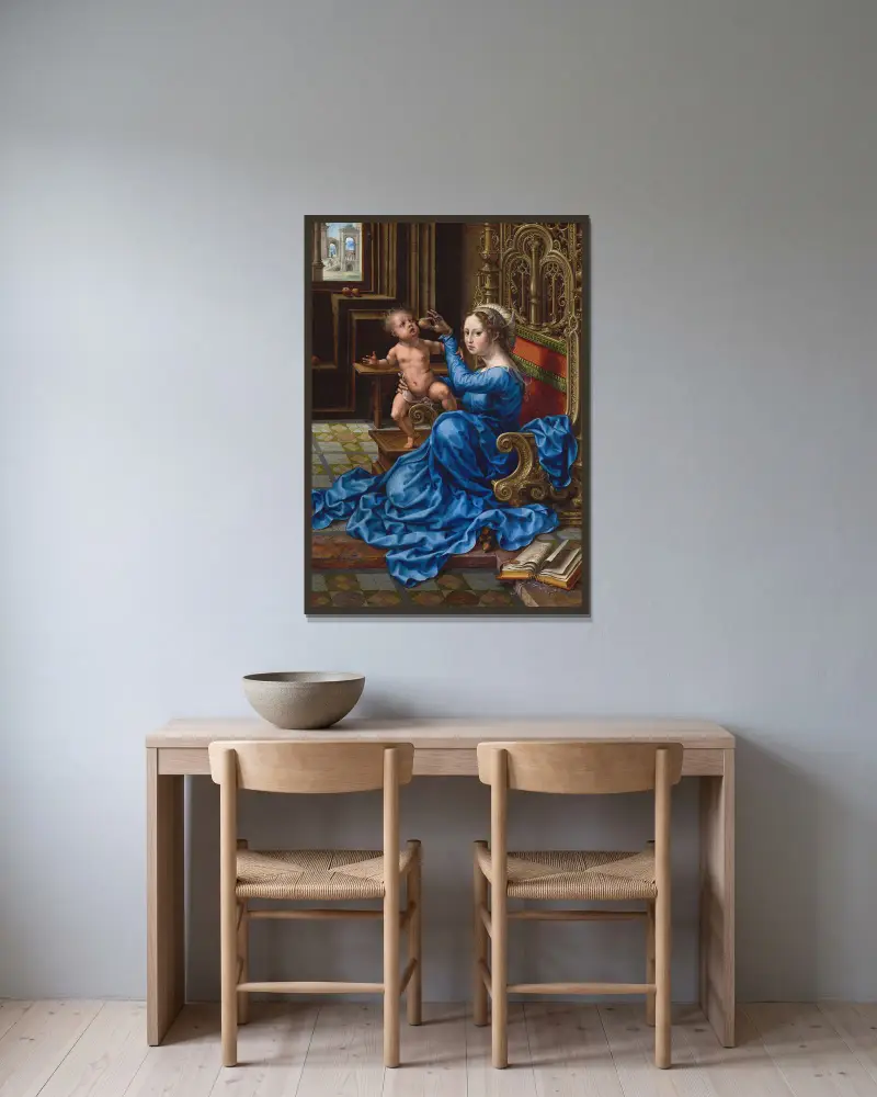 Madonna mit Kind, 1532 von Jan Gossaert gerahmt an einer Wand
