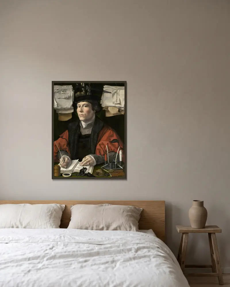 Porträtt av en köpman av Jan Gossaert inramad på en vägg
