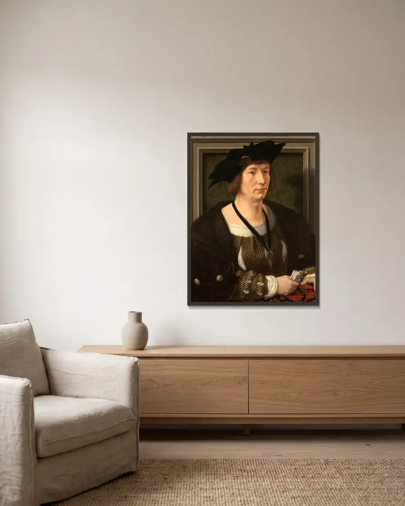 Porträtt av Hendrik III, greve av Nassau-Breda av Jan Gossaert inramad på en vägg